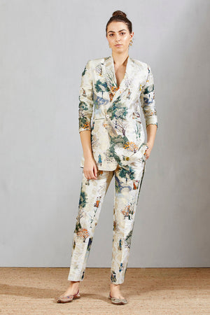 Boot Cut Trouser Silk Brocade White