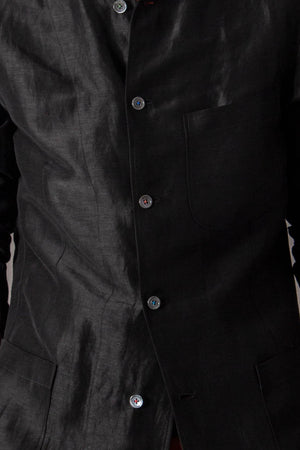 Bandhgala Satin Linen Black