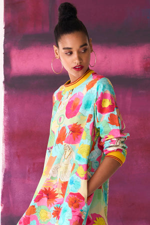 Fresco Full Sleeved Rozana Dress Fuchsia in Cotton Silk