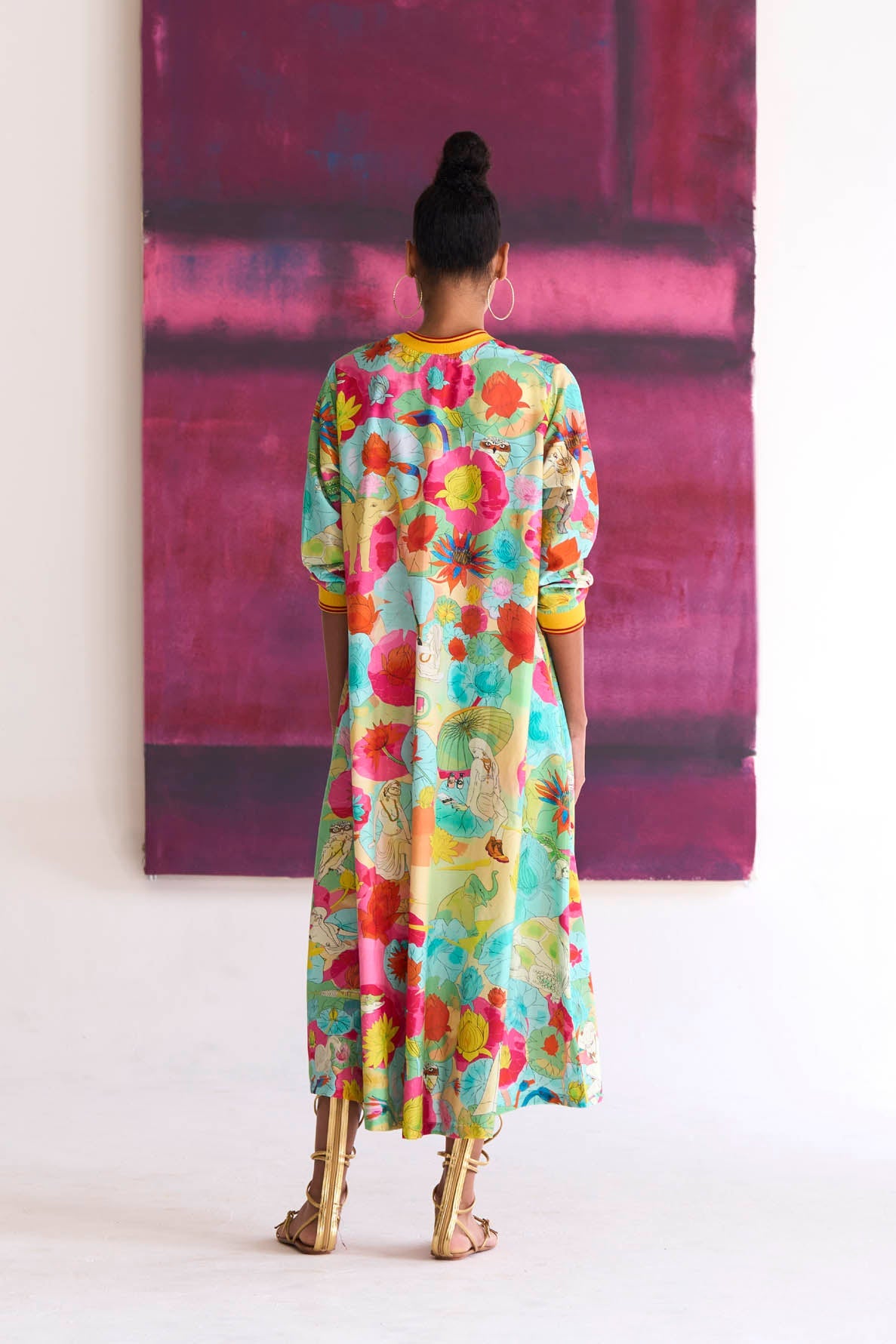 Full Sleeved Rozana Dress Cotton Silk Fuchsia