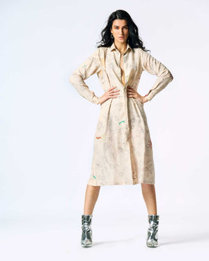 Fresco Pleated Dress White Muga Satin Silk