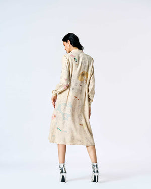 Fresco Pleated Dress White Muga Satin Silk