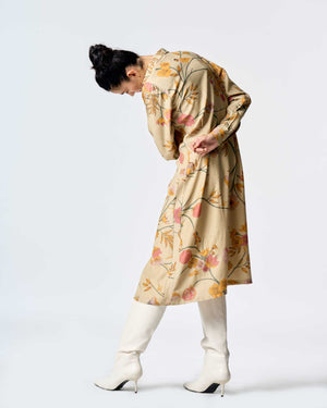 Orchard Pleated Dress Mint Muga Satin Silk