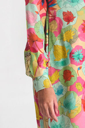 Fresco Shirt Dress Fuchsia in Muga Satin Silk