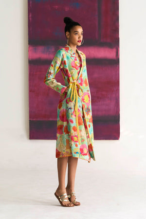 Overlap Dress Muga Satin Silk Fuchsia