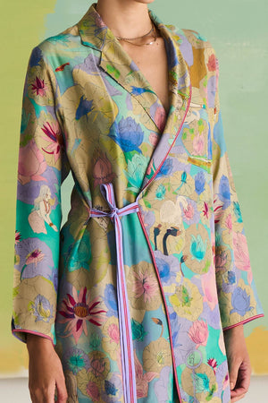 Fresco Overlap Dress Purple in Muga Satin Silk