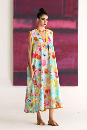 Sleeveless Rozana Dress Cotton Silk Fuchsia