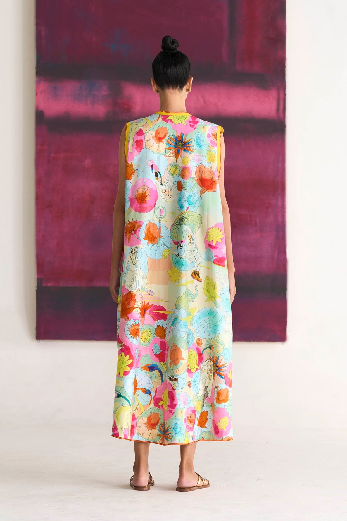 Sleeveless Rozana Dress Cotton Silk Fuchsia