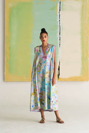 Sleevless Rozana Dress Cotton Silk Purple