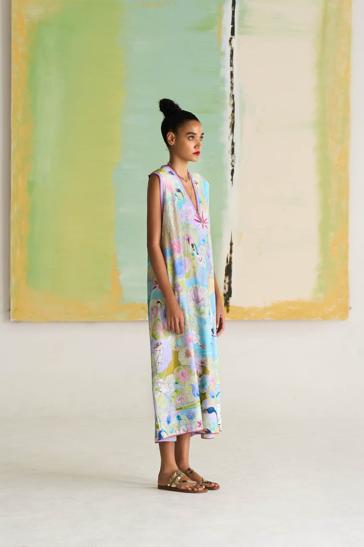 Sleevless Rozana Dress Cotton Silk Purple