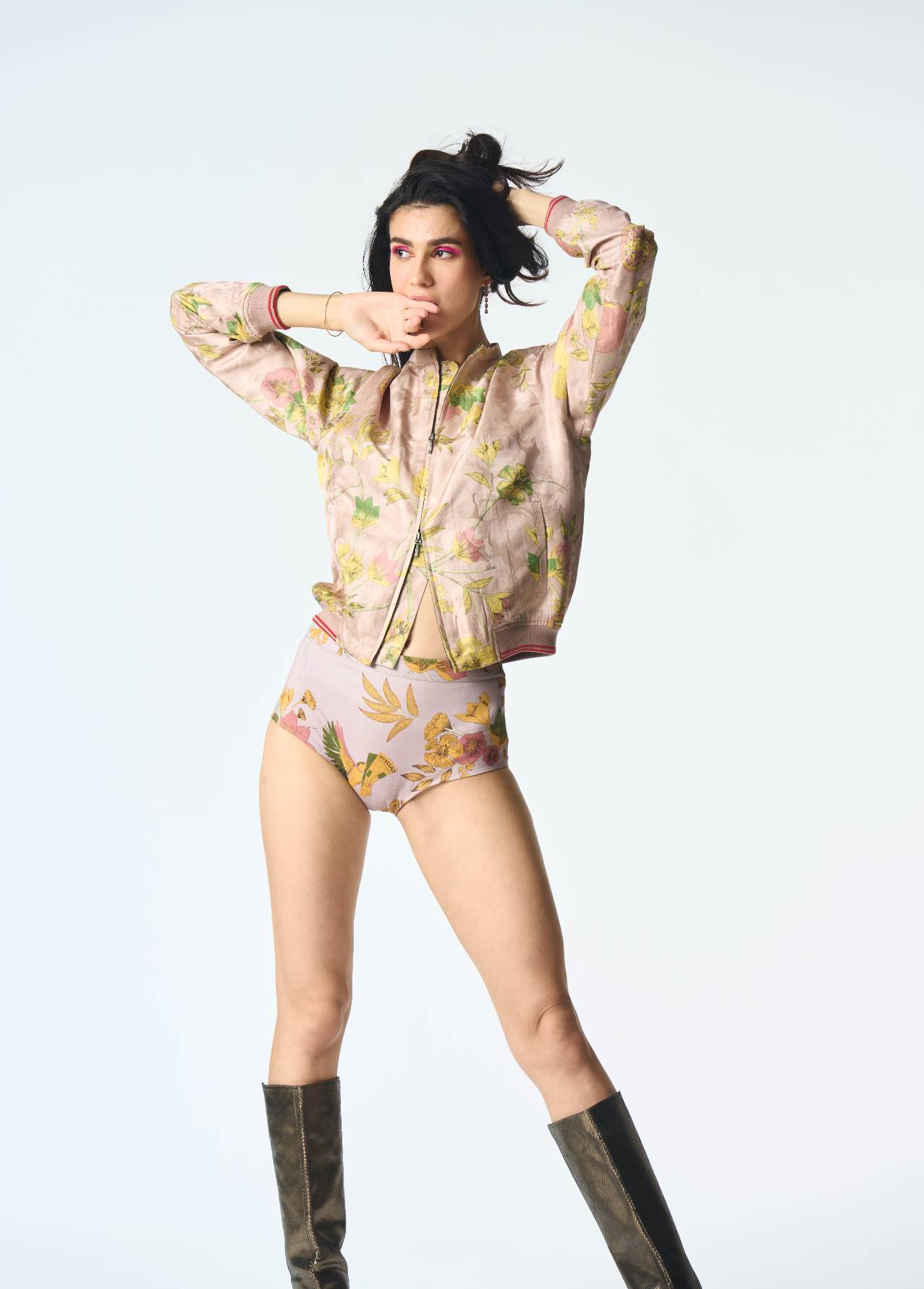 Janbaaz Bomber Jacket Silk Damask Champagne Pink
