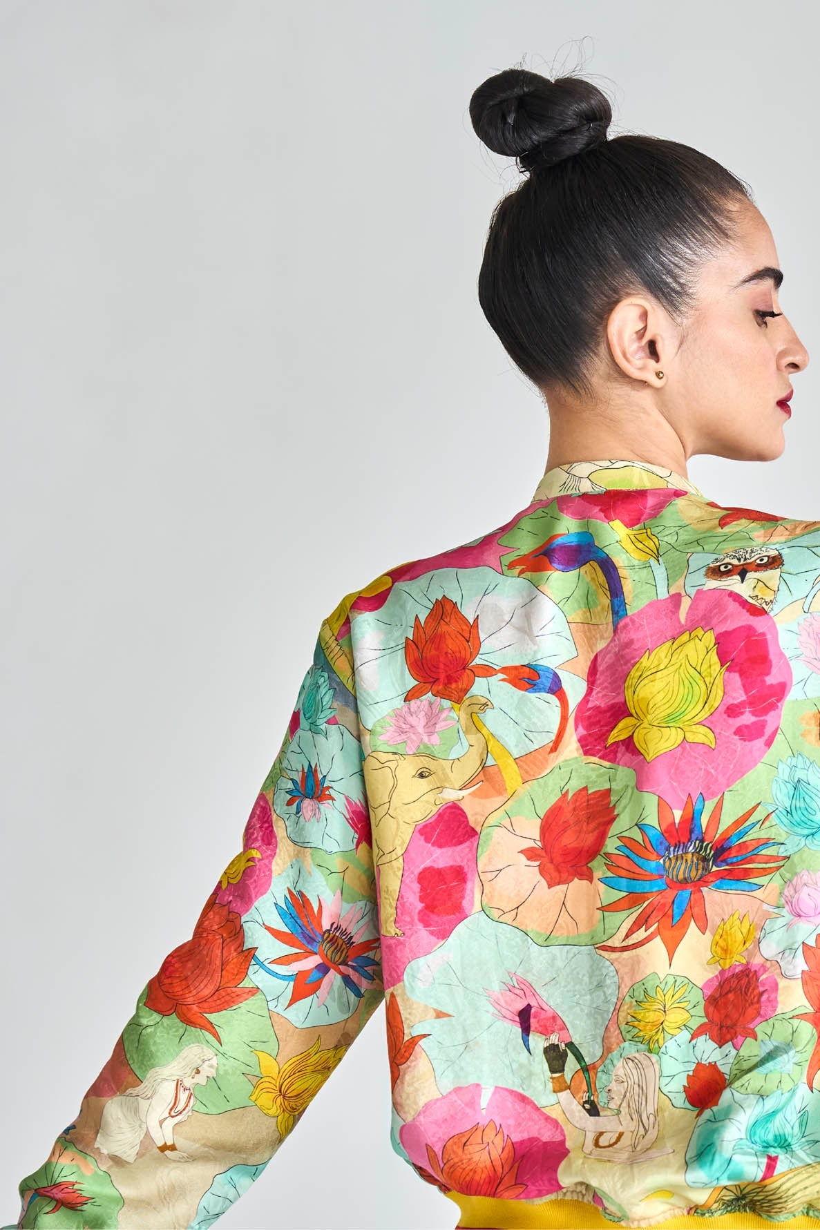 Jaanbaaz Bomber Jacket Silk Damask Fuchsia