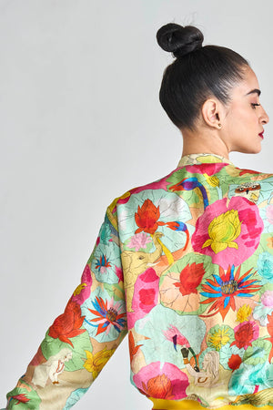 Jaanbaaz Bomber Jacket Silk Damask Fuchsia