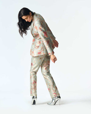 Rana Blazer Silk Brocade Ice Blue