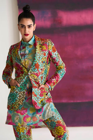 Rana Blazer Silk Brocade Fuchsia
