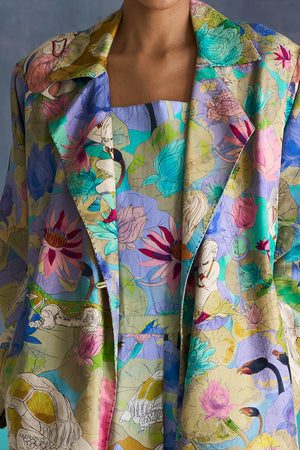 Long Coat Silk Damask Purple
