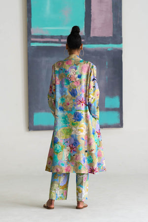 Long Coat Silk Damask Purple