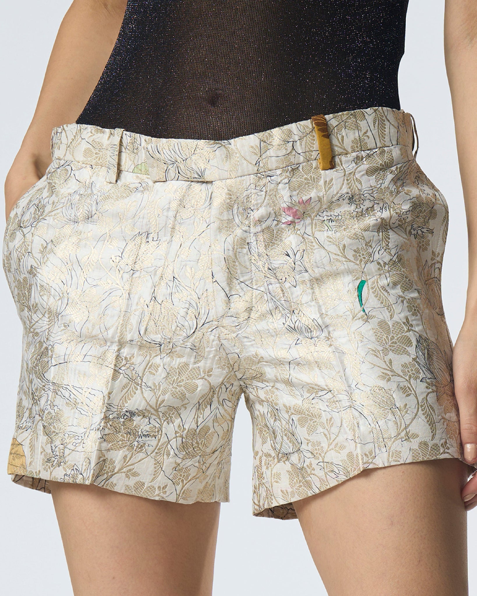 Shorts Silk Brocade White