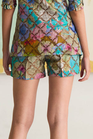 Fresco Short Shorts Purple in Silk Brocade