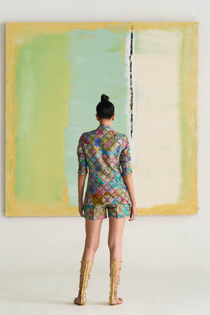 Fresco Short Shorts Purple in Silk Brocade