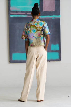 Cuban Cropped Shirt Cotton Silk Purple