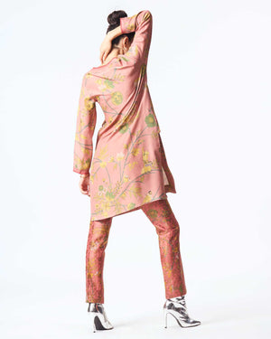 V Neck Kurta Muga Satin Rose
