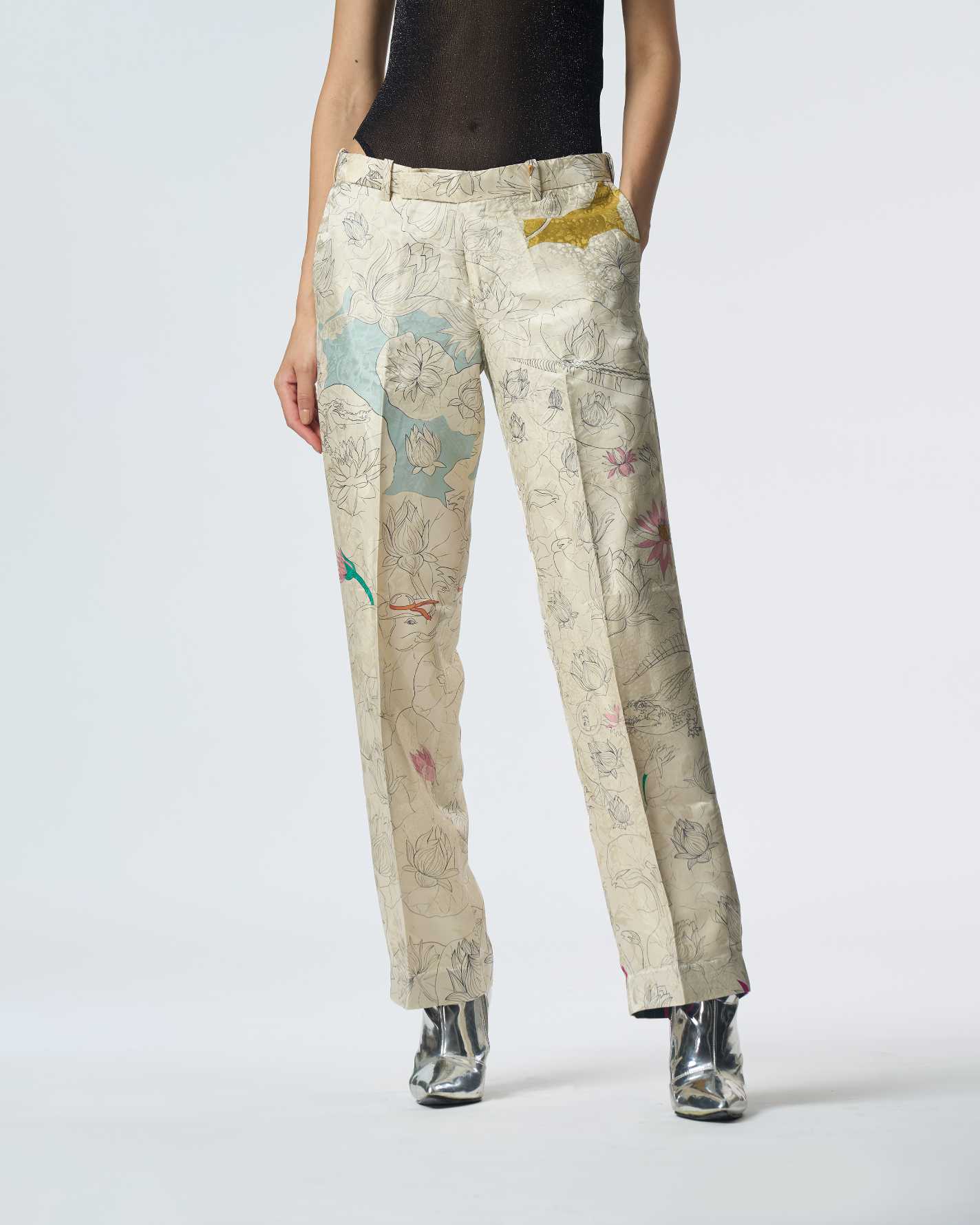 Straight Fit Trouser Silk Damask White