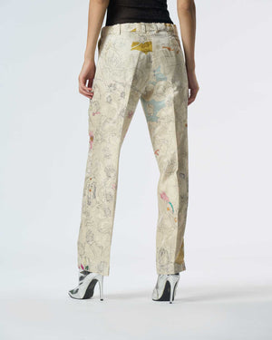 Straight Fit Trouser Silk Damask White