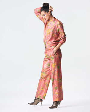 Straight Fit Trouser Silk Damask Rose