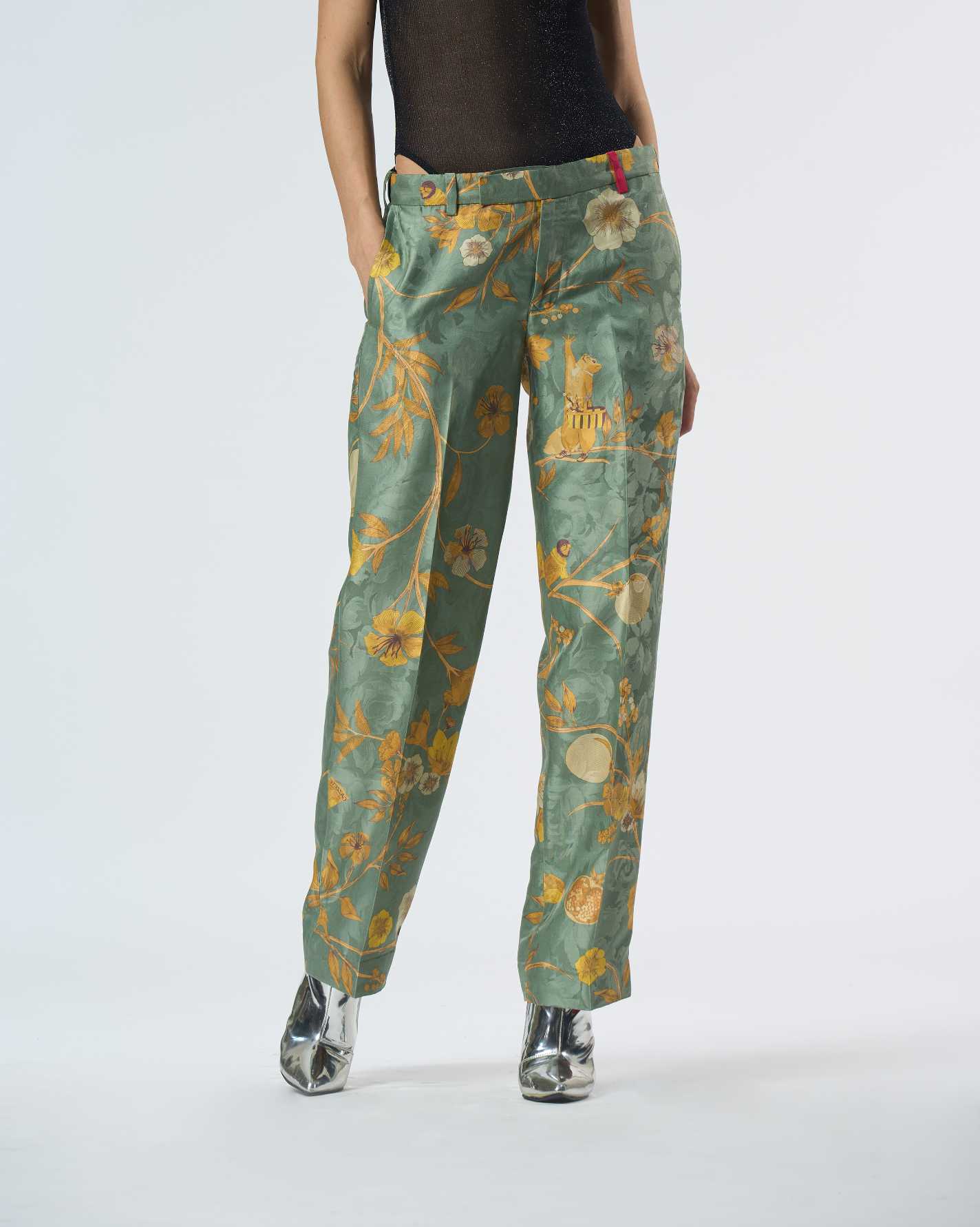 Straight Fit Trouser Silk Damask Sage