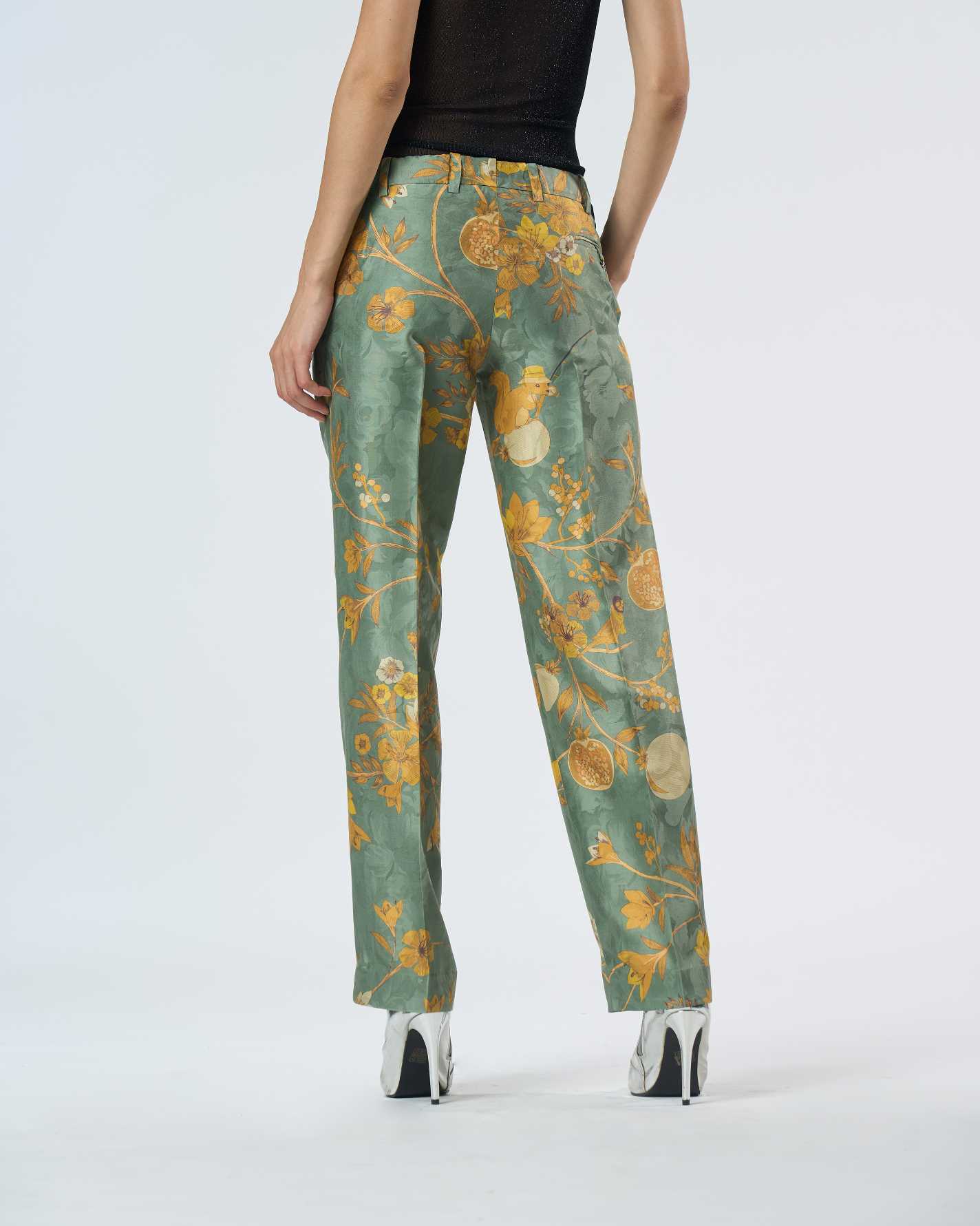 Straight Fit Trouser Silk Damask Sage