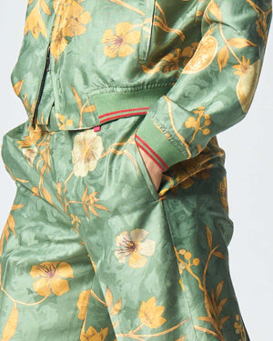 Straight Fit Trouser Silk Damask Sage