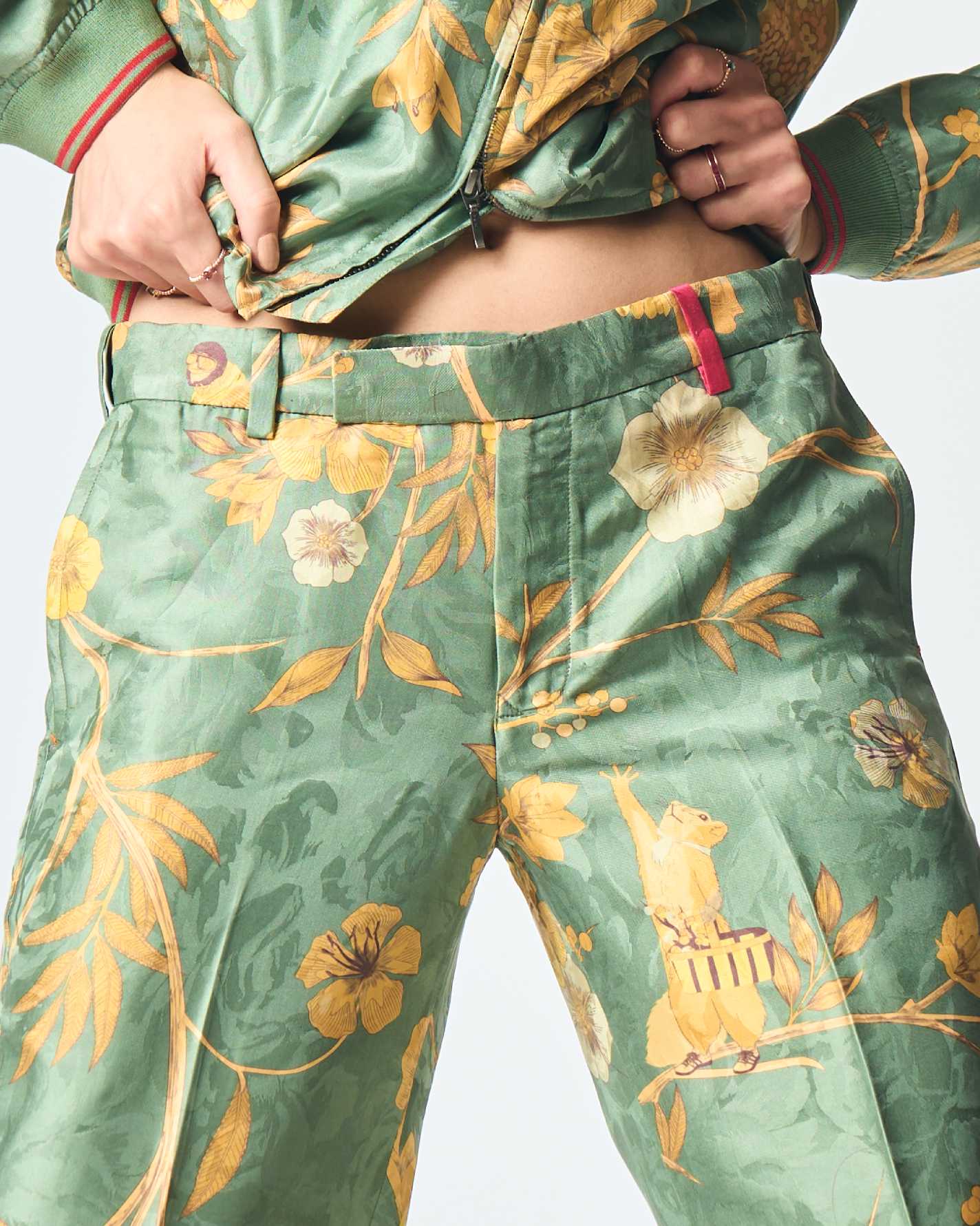 Straight Fit Trouser Silk Damask Sage