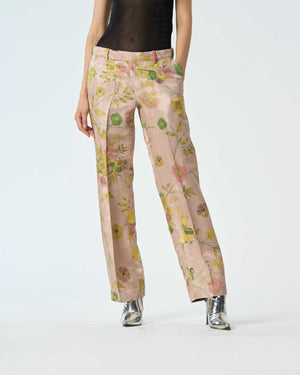 Straight Fit Trouser Silk Damask Champagne Pink