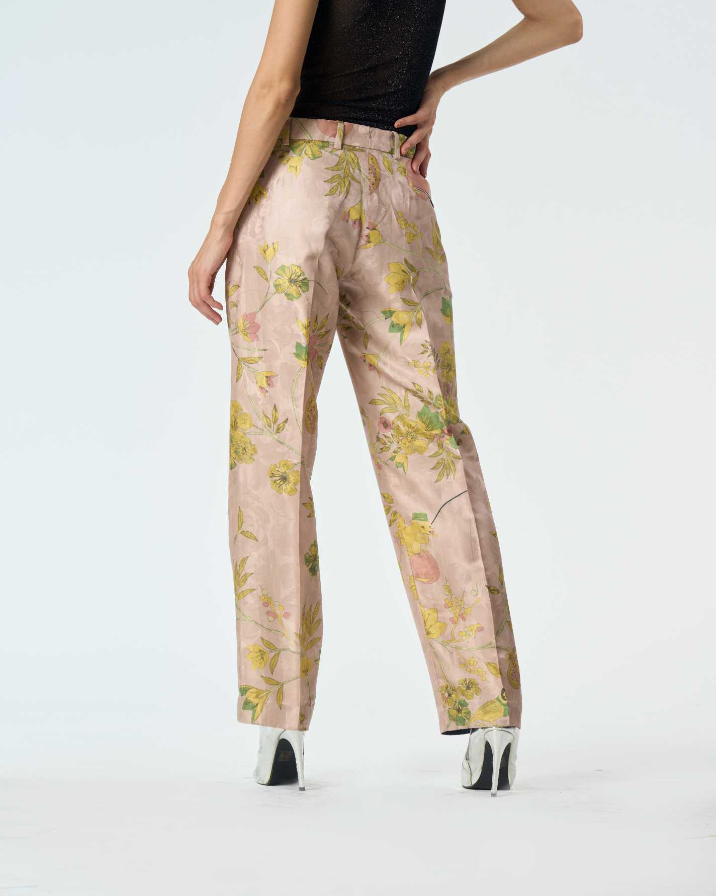 Straight Fit Trouser Silk Damask Champagne Pink