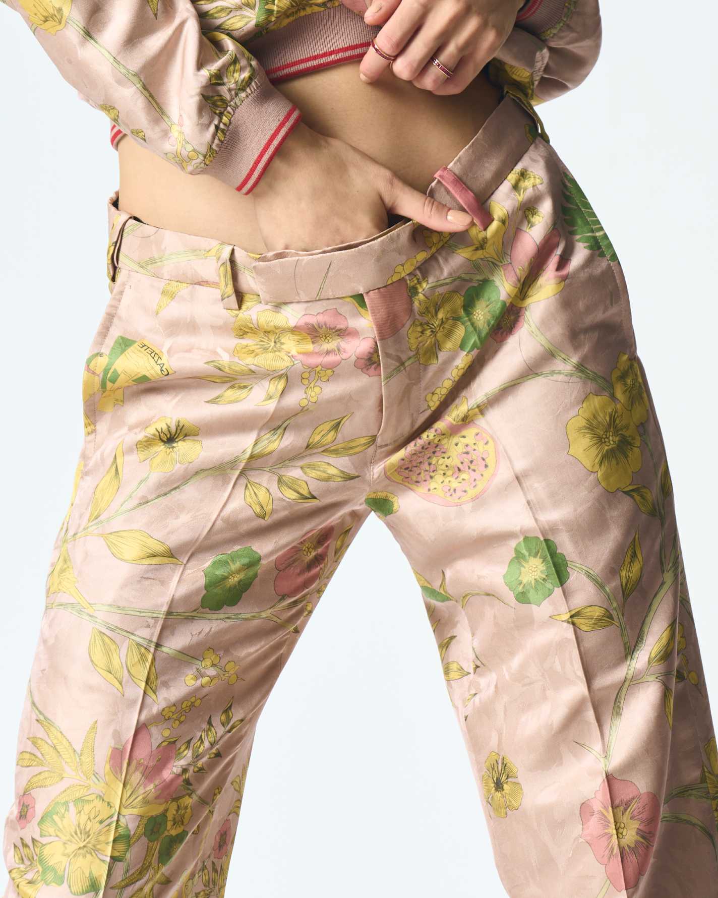 Orchard Straight Fit Trouser Champagne Pink Silk Damask