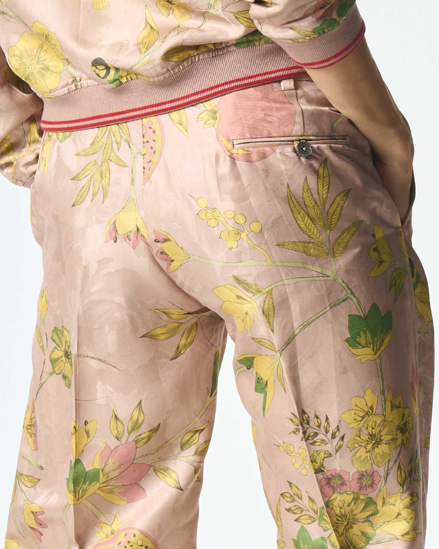 Orchard Straight Fit Trouser Champagne Pink Silk Damask