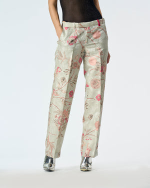 Straight Fit Trouser Silk Damask Ice Blue