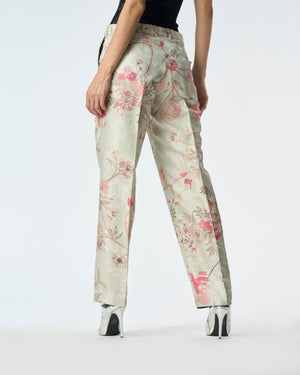 Straight Fit Trouser Silk Damask Ice Blue