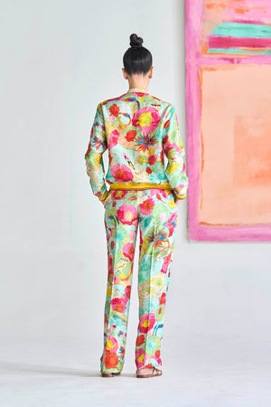 Straight Fit Trousers Silk Damask Fuchsia