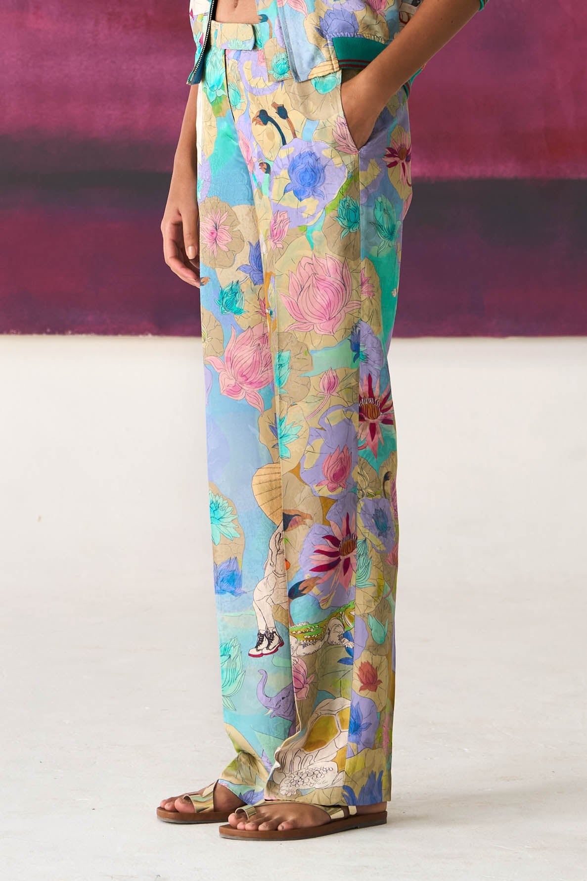 Straight Fit Trouser Silk Damask Purple