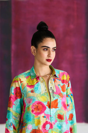Fresco Oversized Shirt Fuchsia in Cotton Silk