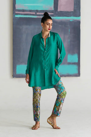 Oversized Shirt Silk Aqua Green