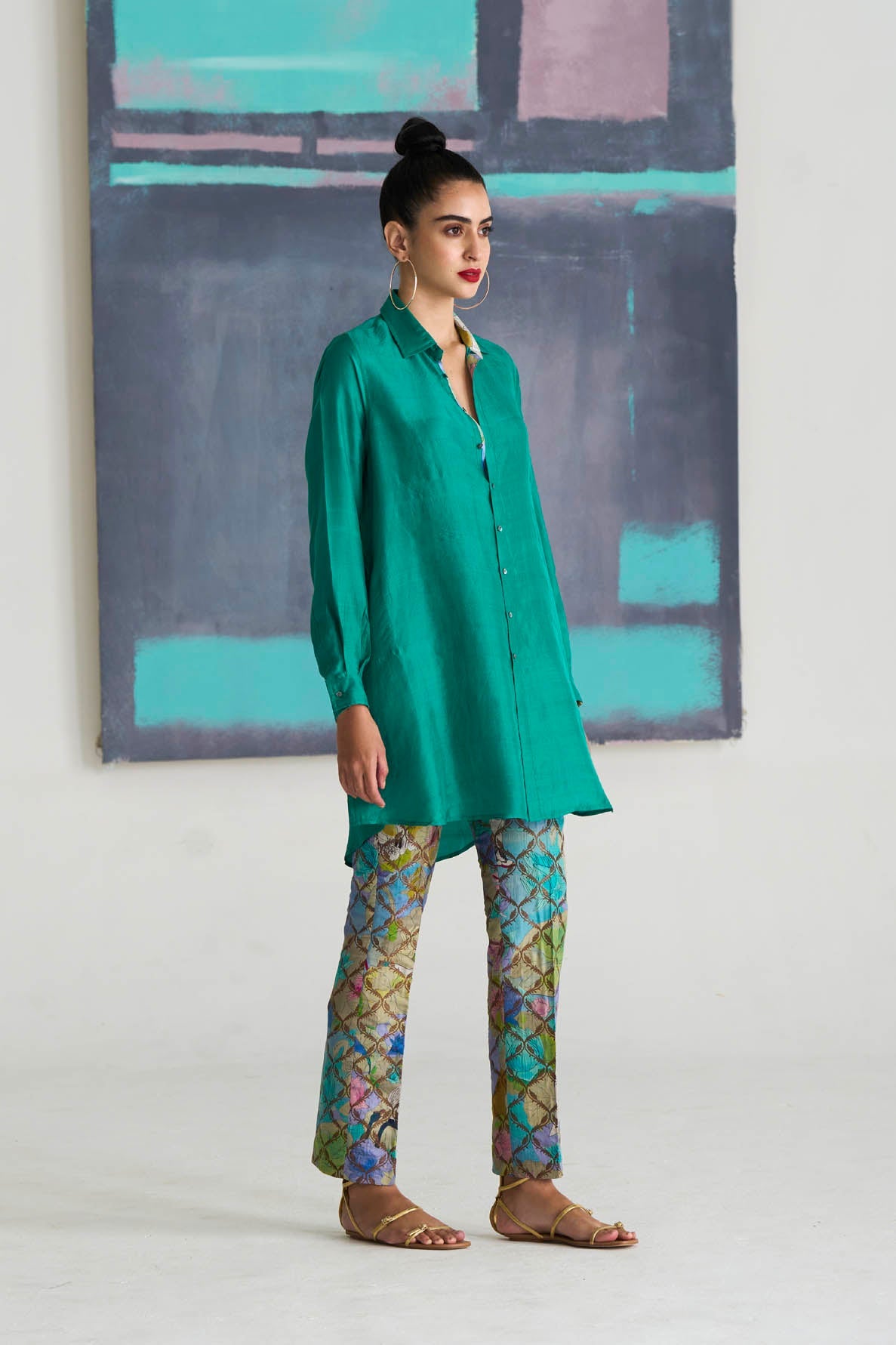 Oversized Shirt Silk Aqua Green