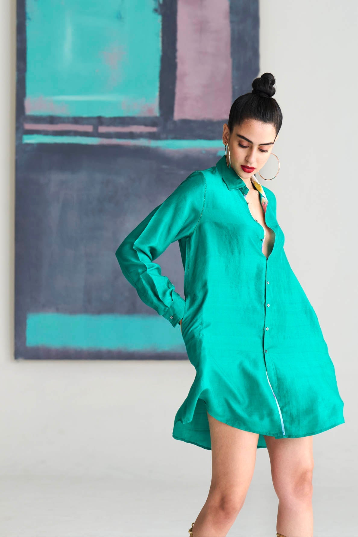 Oversized Shirt Silk Aqua Green