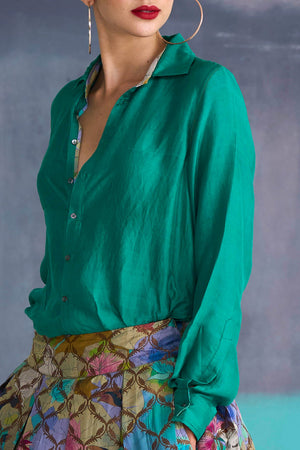 Oversized Shirt Silk Aqua Green