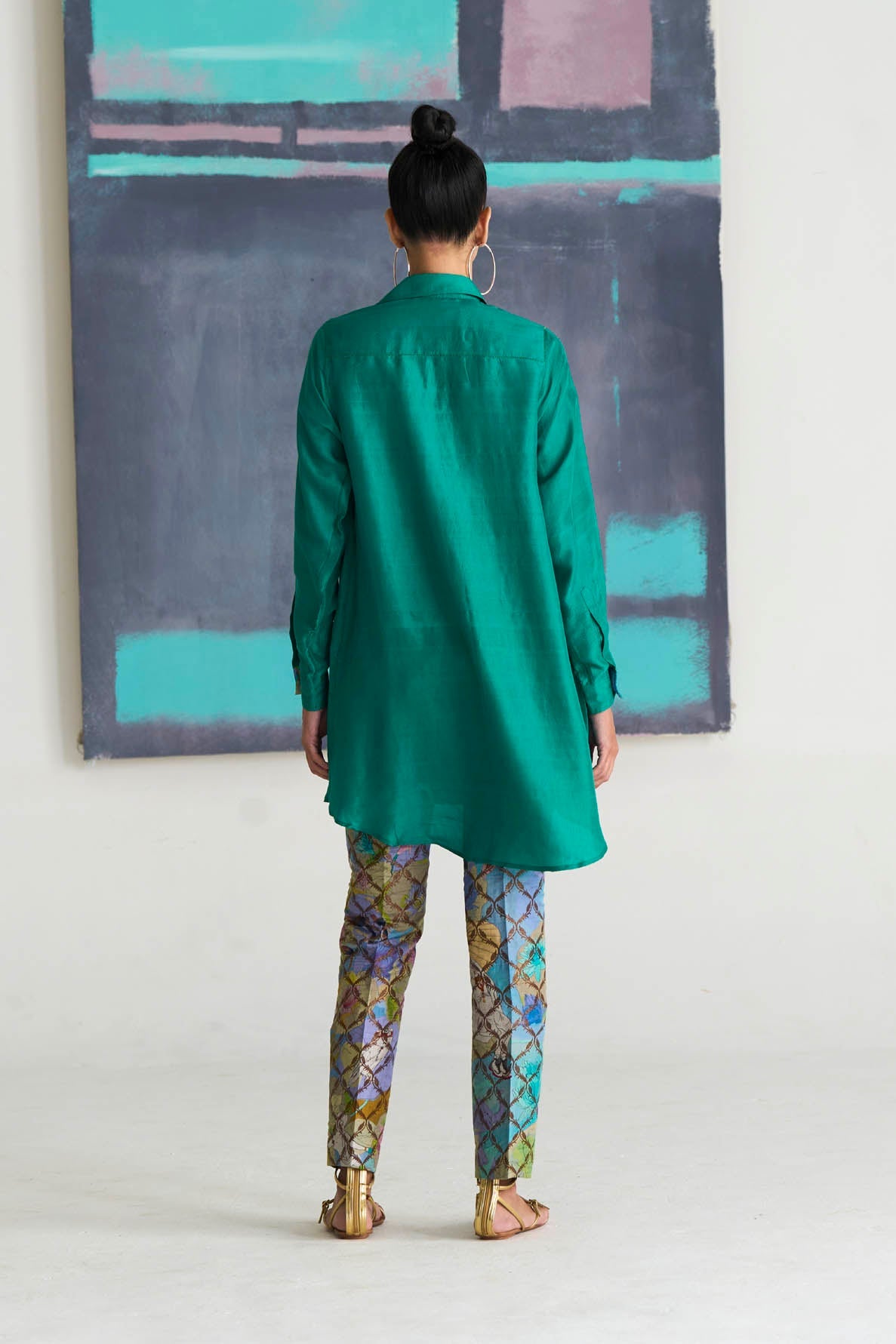 Oversized Shirt Silk Aqua Green