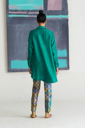 Oversized Shirt Silk Aqua Green