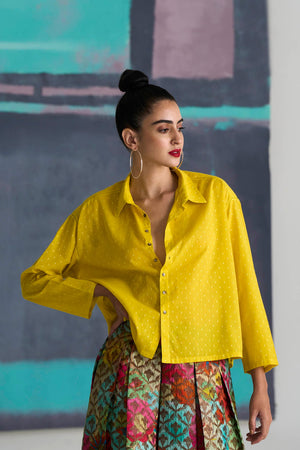 Classic Cropped Shirt Cotton Dobby Yellow