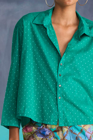 Classic Cropped Shirt Cotton Dobby Aqua Green